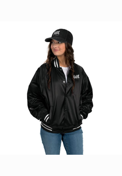Satin Baseball Jacket/Striped Trim Thumbnail